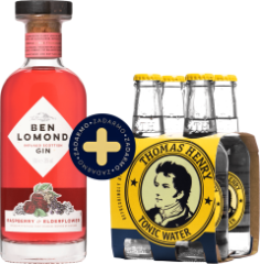 Set Ben Lomond Raspberry & Elderflower Gin + 4 pack Thomas Henry Tonic Water zadarmo (set 1 x 0.7 l, 1 x 0.8 l)