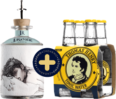 Set J.Rose London Dry Artisan Gin No.1 + 4 pack Thomas Henry Tonic Water zadarmo (set 1 x 0.7 l, 1 x 0.8 l)