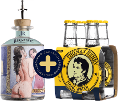 Set J.Rose London Dry Artisan Gin No.5 + 4 pack Thomas Henry Tonic Water zadarmo (set 1 x 0.7 l, 1 x 0.8 l)